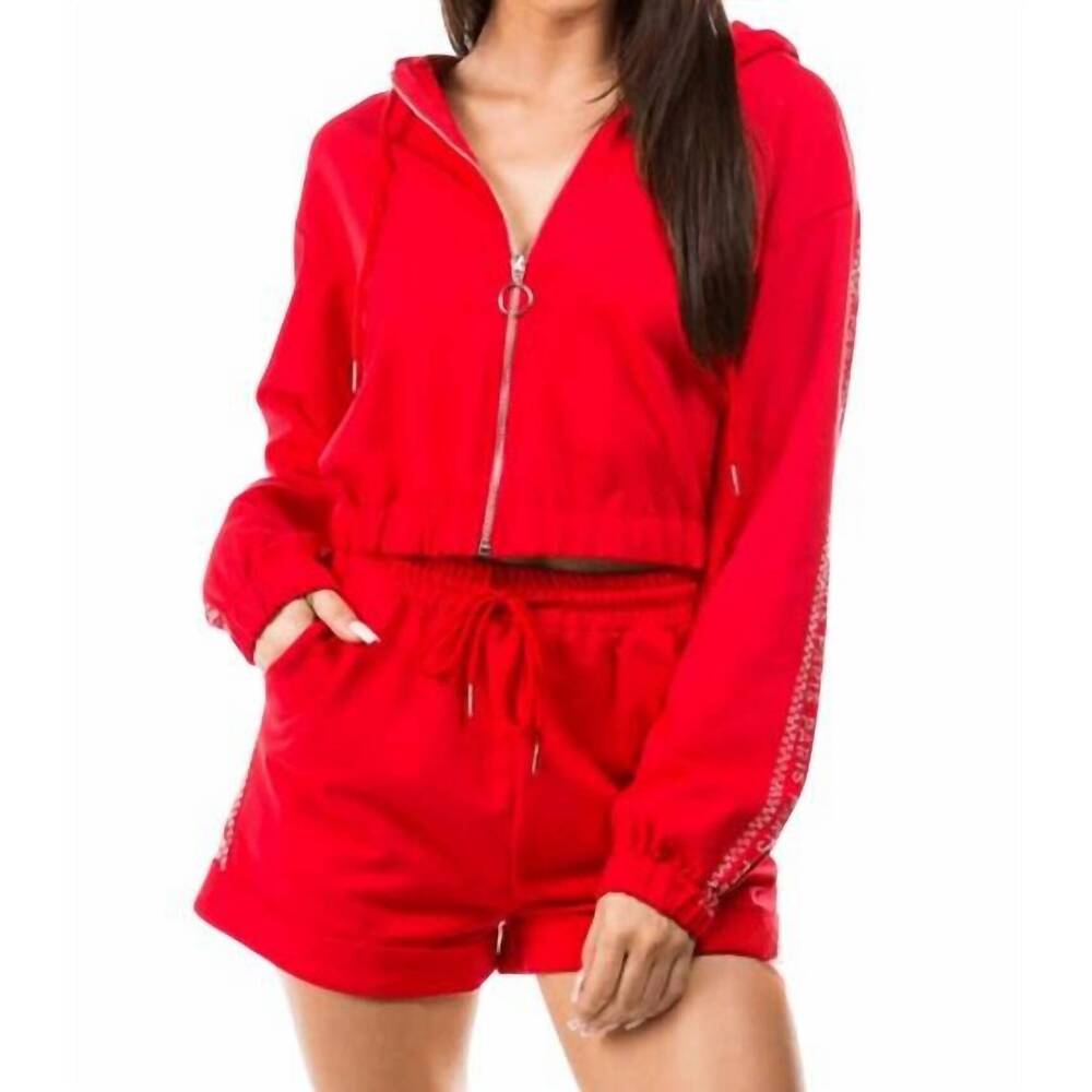 NEW FANCY FASHION line in paris long sleeve hoodie and short set in red